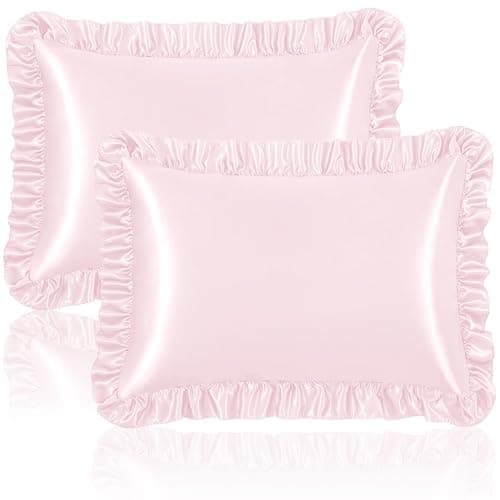 Homiest Ruffle Satin Pillowcase for Hair and Skin, Standard Size Satin Pillow Covers Silky Pillow Cases Set of 2, Satin Ruffled Pillowcase with Envelope Closure, Anti Wrinkle Pillow Shams (Blush Pink) - Image 1