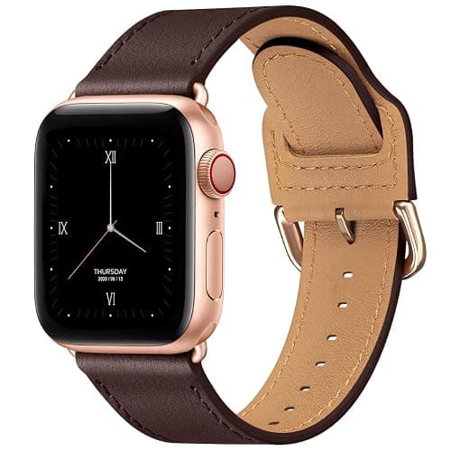 POWER PRIMACY Leather Bands Compatible with Apple Watch Band 38mm 40mm 41mm 42mm-Series 11/10,Genuine Leather Strap Compatible for Women Men iWatch SE Series 11 10 9 8 7 6 7 6 5 4 3 2 1(Coffee/Rosegold) - Image 1