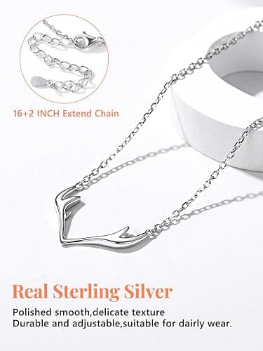 Silvora 925 Sterling Silver Deer Antler Necklace, Antler Deer Jewelry Antler Pendant Choker Birthstone Necklace Christmas Jewelry for Women - 00.Silver Antler thumbnail 6