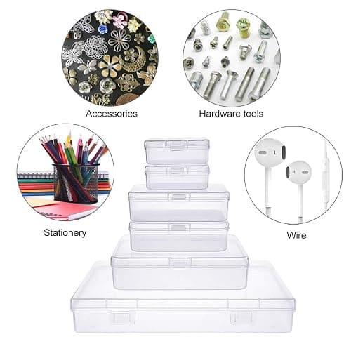Goodma 24 Pieces Mixed Sizes Rectangular Empty Mini Clear Plastic Organizer | Storage Box Containers, Hinged Lids, For Small Items, Craft Projects thumbnail 8