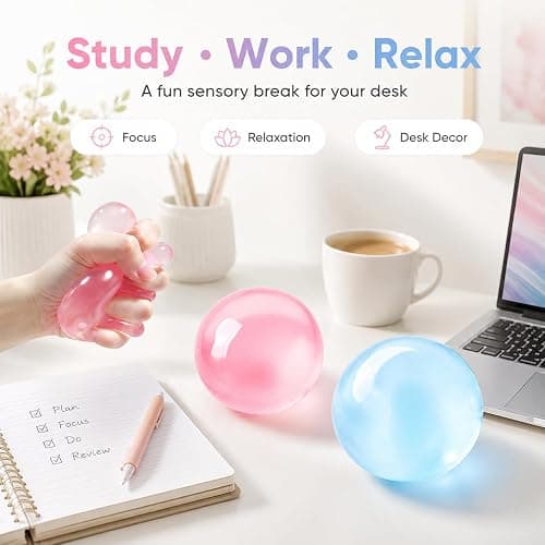 2 Pcs Coconut Oil Squishy Stress Balls, Non-Sticky Slow Rising Squeeze Ball, Shapeable Stress Relief Balls, Portable Desk Fidget Toys for Relaxation & Focus for Adults (Blue and Pink) thumbnail 6
