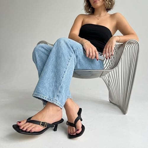 CUSHIONAIRE Marlin Low Kitten Heels for Women, Thong Style Dressy Heeled Womens Sandals with Adjustable Buckle Closure thumbnail 7