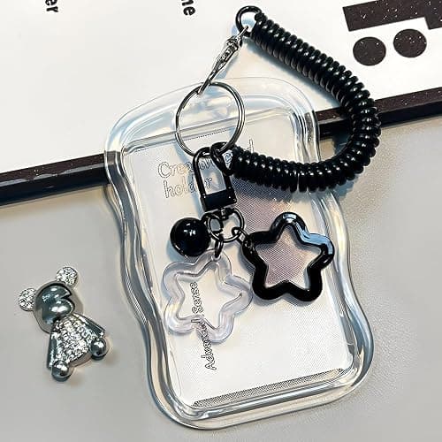 IPEWOEF 1Pcs Cute Photocard Holder Keychain Kpop Photo Card Holder Star Wave Photocard Keychain Transparent Pc Holder Creative Photocards Holder for Bus Student Card Photo Protector thumbnail 8