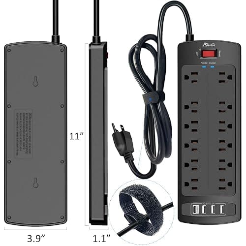 Power Strip, ALESTOR Surge Protector with 12 Outlets and 4 USB Ports, 6 Feet Extension Cord (1875W/15A), 2700 Joules, ETL Listed, Black thumbnail 7