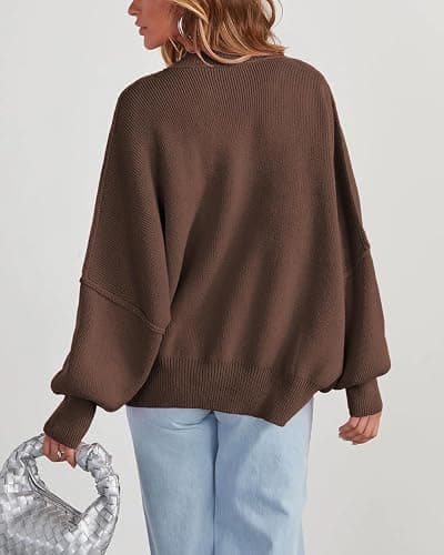 LCRRRN Women's Oversized Sweaters 2025 Crewneck Long Sleeve Batwing Pullover Tops thumbnail 4