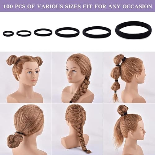 WKJHO 100PCS Various Sizes Black Hair Ties for Women,Elastics Hair Ties No Damage Ponytail Holder for Thick/Thin Hair Accessories,Soft Cotton Cloth Seamless Hair Bands thumbnail 4