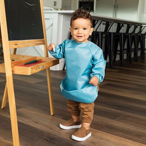 Tiny Twinkle Long Sleeve Bib for Babies & Toddlers | 2-Pack Waterproof Smock Bib for Eating | Machine Washable & Mess-Proof Feeding Essentials | Newborn Shower Gift (Slate Olive,6–24M) thumbnail 2