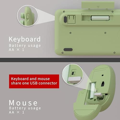 UBOTIE Colorful Computer Wireless Keyboards Mouse Combos, Typewriter Flexible Keys Office Full-Sized Keyboard, 2.4GHz Dropout-Free Connection and Optical Mouse (Green-Colorful) thumbnail 6