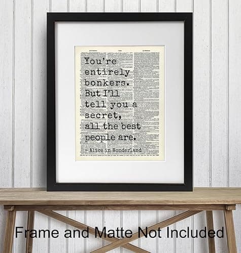 Alice in Wonderland Quote Wall Art LARGE 11x14 - Typography Dictionary Print for Bedroom, Office, Girls Room - Cheshire Cat, Mad Hatter Decor - Lewis Carroll Inspired Positive Quotes Wall Decor Poster thumbnail 3