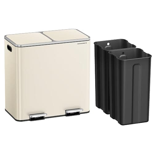 SONGMICS Trash Can, 2 x 10.6 Gallon (2 x 40 L) Garbage Can for Kitchen, with 15 Trash Bags, 2 Compartments, Plastic Inner Buckets and Hinged Lids, Airtight, Almond Color ULTB730A01V1 thumbnail 7