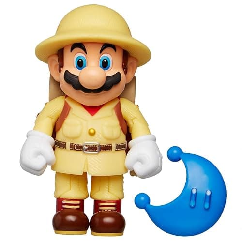 Nintendo Super Mario Explorer Mario 4” Articulated Figure with Blue Power Moon thumbnail 2