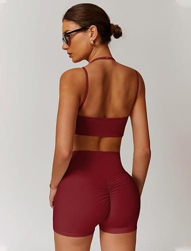QBGJTD Two Piece Workout Sets For Women Sports Bra Matching High Waist Scrunch Butt Shorts Gym Yoga Athletic Clothes thumbnail 3