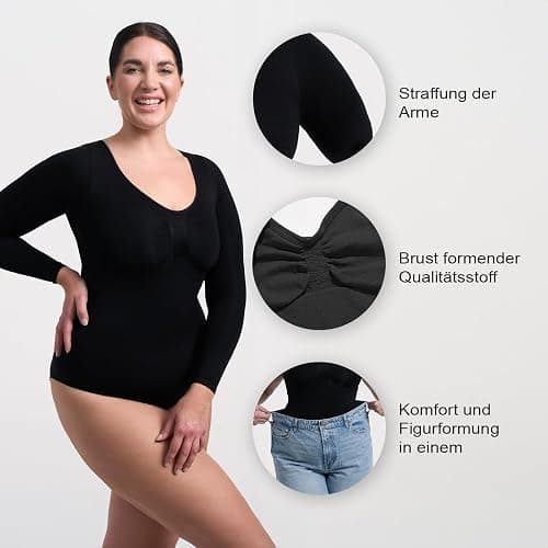creamy fabrics Damen Figurformender Shapewear Bodysuit mit Slip – Longsleeve Body für unsichtbaren Sitz – Starke Kompression für Bauch & Taille – Nahtlos mit Po-Lifting Effekt thumbnail 8