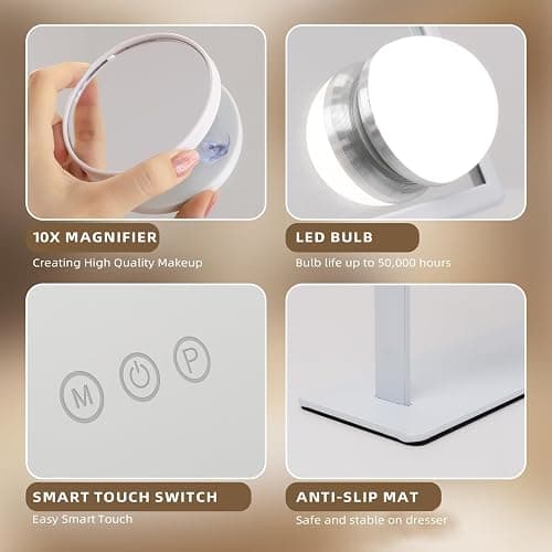 Hansong Vanity Mirror with Lights Lighted Makeup Mirror with 9 LED Bulbs Plug in Light Up Makeup Mirror with Lights 360 Rotation with 10x Magnifying Mirror Tabletop thumbnail 6