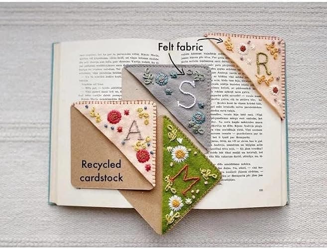 MOTEERLLU Personalized Hand Embroidered Corner Bookmark with A-Z Initial, Cute Book Markers for Reading Women, Book Lovers Gifts for Friends Mom & Teachers, 3.74"(Fall-j) thumbnail 5
