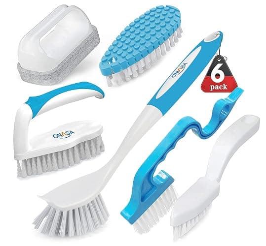 6 Pack Household Deep Cleaning Set - Kitchen, Bathroom & Floor Cleaning Brushes, Includes Scrub, Dish, Bottle, Grout, Crevice & Shoe Brushes - Image 1