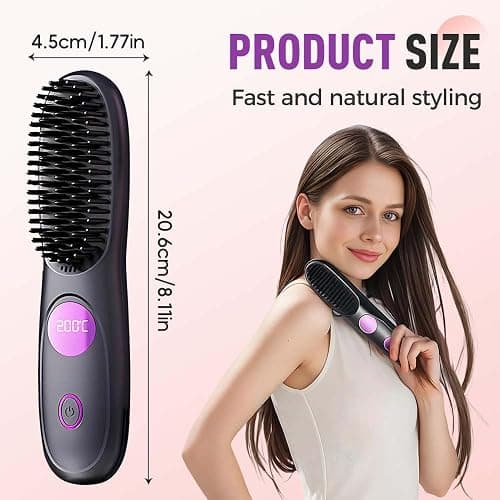 Go Brush Pro, Cordless Hair Straightener Brush, Portable Mini Hair Straightening Brush with 3 Temperature Settings & LED Display, USB Rechargeable Fast Heating Hairs Brush for Travel (Black) thumbnail 6
