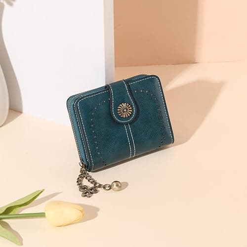 BVEOGMRO Small Wallet for Women Leather Bifold Compact RFID Blocking with Zipper Coin Pocket thumbnail 2