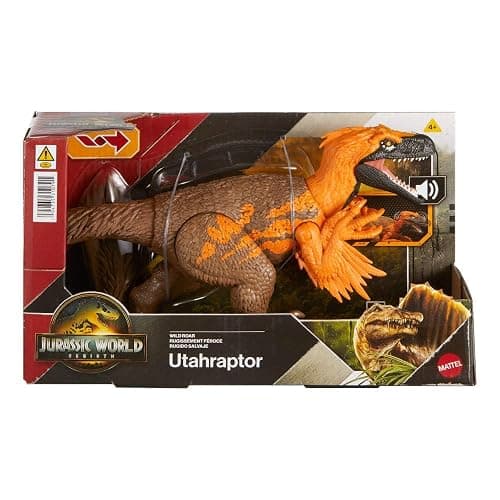 Mattel Jurassic World Rebirth Wild Roar Utahraptor Dinosaur Toy with Tail-Controlled Chomp Multi-Direction Attack & Sound, Posable & Digital Play thumbnail 7