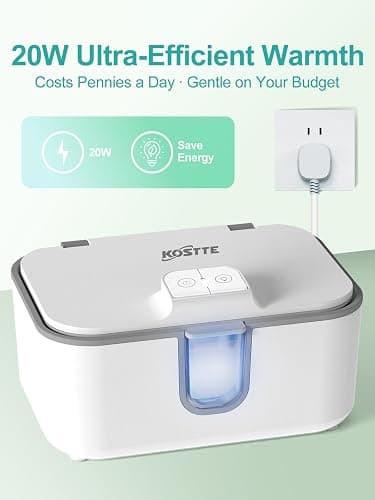KOSTTE Baby Wipes Warmer, Larger Capacity Wipe Dispenser, Even Heating Diaper Wipe Warmer with Night Light, On/Off Switch, White thumbnail 4