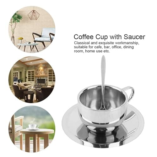 Stainless Steel Coffee Cup Set - 125ML Espresso Cups with Saucer and Spoon for Coffee and Tea Lovers thumbnail 8