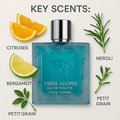 Men’s Cologne Gift Set 3 Pack – Verse Pour Homme, Adonis Red & Valentine Milano – Long-Lasting Citrus, Warm Floral & Amber Wood Scents (100ml Eau de Parfum) thumbnail 7