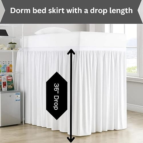 Dorm Bed Skirt Twin XL 36 Inch Drop College Dorm Room Essentials Bed Skirt 100% Microfiber Extra Long Ruffle BedSkirt with Split Corner White Solid - White Solid - Twin-XL /36" Drop thumbnail 4