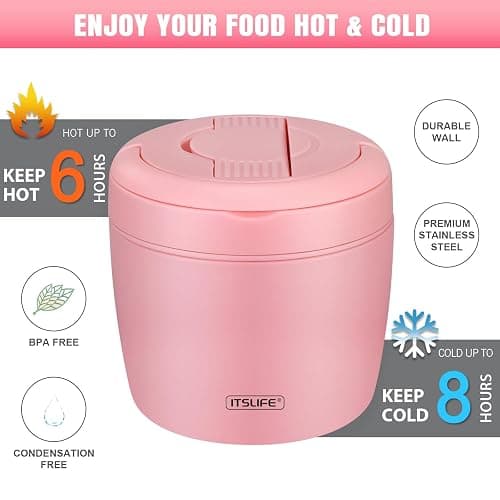 Soup Thermo for Hot Food Adults 32OZ Lunch Containers Wide Mouth Hot Food Jar Vacuum Insulated Stainless Steel Bento Box Leakproof with Spoon (Light Pink) thumbnail 5