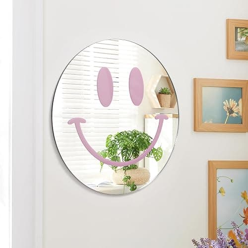 Dremisland Wall Mirror Preppy Room Decor for Teen Girls Dorm Room Decor Aesthetic Acrylic Mirror Round Mirror for Apartment Living Room, Bedroom, Vanity, Entryway, Hallway (Light Pink) - Light Pink thumbnail 2