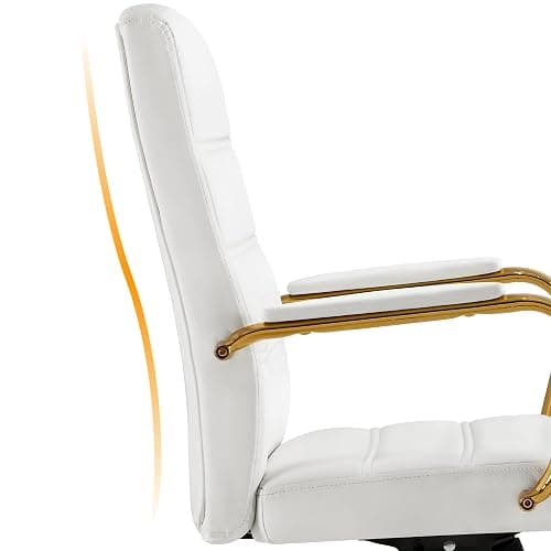 Yaheetech Faux Leather Office Chair Mid-Back Computer Desk Chair w/Lumbar Support Swivel Chair w/Gold Leg White Seat for Home thumbnail 7