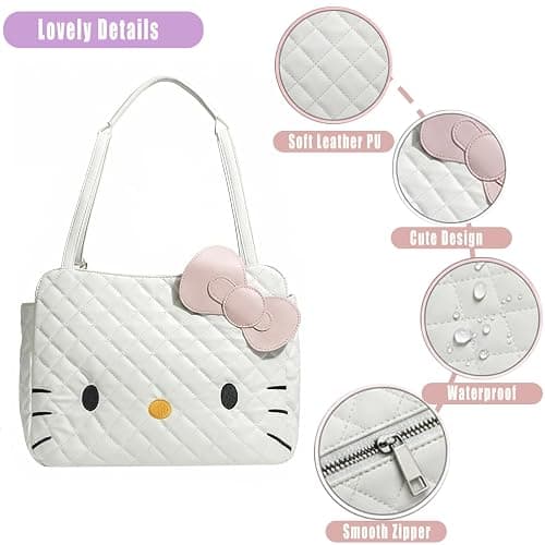 Cute Kitty Backpack Bag Cartoon Crossbody Bag with Plush Charm, Leather Shoulder with Adjustable Shoulder Strap for Women, Gift for Her thumbnail 5