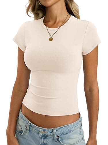 EasyGala Womens Cotton Crop Baby Tee Basic Crew Neck T Shirts Fitted Going Out Tops Summer Cute Gym Workout Clothes 2026 - Image 1