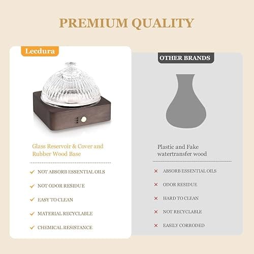 Lecdura Glass Essential Oil Diffuser with Glass Reservoir & WoodBase, 200ml Ultrasonic Lock Color Timer Auto-Off 7 Color Light Aroma Glass Dome Diffuser for Home Office Bedroom Yoga - Dark Brown thumbnail 4