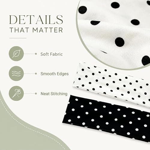 duwieo 2Pcs Classic Black White Polka Dot Wide Headbands, Elastic Non-Slip Soft Polka Dot Headband, Fashion Women Hair Accessories for Yoga Workout Party Daily thumbnail 8