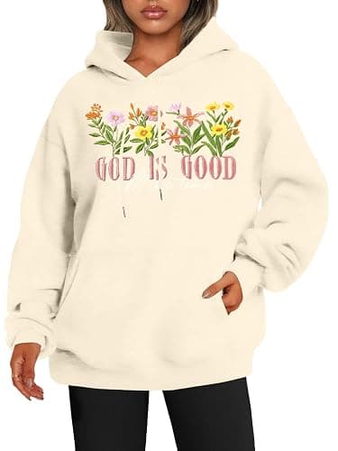 DUTUT Christian Sweatshirts Women Oversized: Jesus Hoodie God is Good Bible Verse Pullover Long Sleeve Tops - Image 1