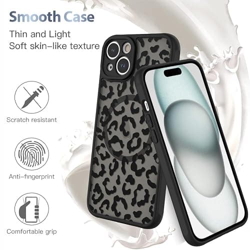 AIGOMARA Case for iPhone 15 [Compatible with MagSafe] Black Leopard Pattern Design for Women Girls Men Soft TPU Bumper Hard PC Back Anti-Fall Shockproof Protective Slim Cover thumbnail 5