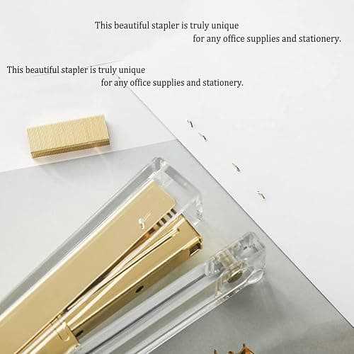 Acrylic Gold Tape Dispenser & Desktop Stapler, Includes Staple Remover, Tape, 1000pcs Staples - Cute Office Stapler Set for Modern Design Desk Accessory Kit thumbnail 8
