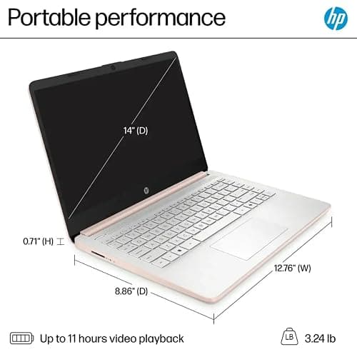 HP Rose Gold Ultrabook 14 Laptop with Office 365, Intel 4-Core CPU, 1.1TB Storage (1TB OneDrive and 128GB Emmc), 8GB RAM, Windows 11, No Mouse thumbnail 9