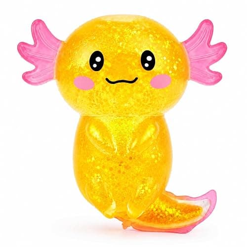 Axolotl Squishy Stress Relief Toy, Glitter Squeeze Fidget Toy for Kids & Adults, Cute Soft Sensory Toy for Anxiety Relief, Stretchy Slow Rising Desk Toy(Orange) - Image 1