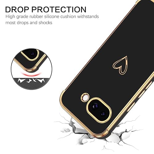 BENTOBEN for Google Pixel 9a Case, Cute Heart Luxury Gold Plating Slim Flexible TPU Bumper Protective Pixel 9a Cover, Women Men Girls Boys Phone Case for Google Pixel 9A 6.3'',Black thumbnail 4