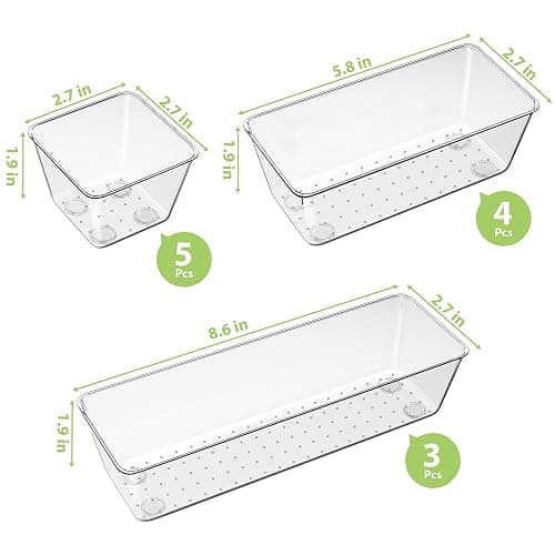 DESK | Amazon | 12 Piece Clear Drawer Organizer Set, 3 Sizes Bathroom Vanity Organizer Trays and Storage Bins for Makeup, Cosmetics, Jewelry, and Gadgets. Perfect for Office, Kitchen, Bedroom, Bathroom Use. thumbnail 2