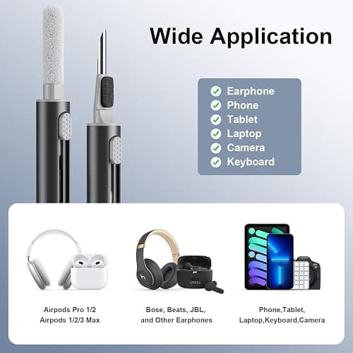 Hyashee Cleaner Kit for Airpods Pro 1 2 3 Multi-Function Cleaning Pen with Soft Brush Flocking Sponge for Bluetooth Earphones Case Cleaning Tools Black thumbnail 5
