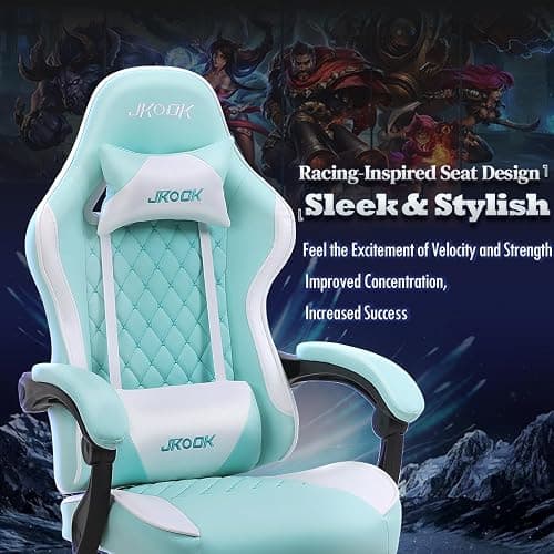 JKOOK Gaming Chair with Footrest, Multifunctional Desk Chair with Linkage Armrest, PU Leather, Video Game Computer Chairs with Lumbar Support, Study,Game,Office,JK08 (Mint Green) thumbnail 8