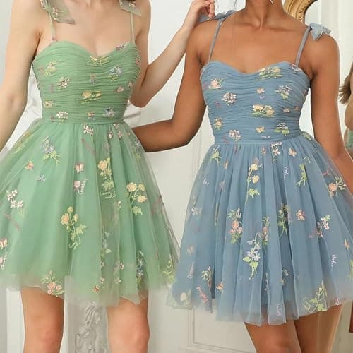 Women's Tie Strap Tulle Prom Dresses Sweetheart Flower Embroidery Dress Short Formal Party Mini Homecoming Dresses thumbnail 3