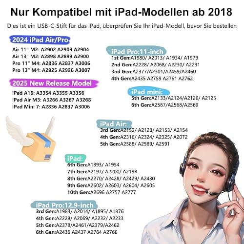 Pencil 1. Generation für iPad (2018-2025): mit USB C Schnellladeleistung & Neigungssensitivität für Tablet Bundles & Kits, Pencil für iPad 11 (A16)/10/9/8/7/6, Air 3~5/M2/M3, Min 5~7, Pro 11"/12.9"/M4 thumbnail 2