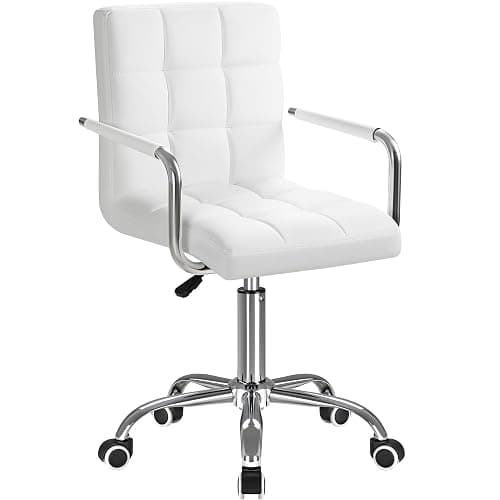 Furmax Mid-Back Office Task Chair Ribbed PU Leather Executive Chair Modern Adjustable Home Desk Retro Comfortable Work Chair 360 Degree Swivel with Arms (White) thumbnail 3