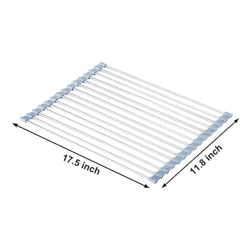 MECHEER Over The Sink Dish Drying Rack, Roll Up Dish Drying Rack Kitchen Dish Rack Stainless Steel Sink Drying Rack, Foldable Dish Drainer, 17.5''x11.8'' thumbnail 3