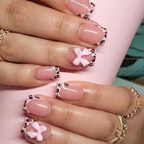 6 Packs (144 Pcs) | Reusable Press on Nails | Stick on Nails 12 Sizes-6 Styles | Cute Bow Nails thumbnail 6