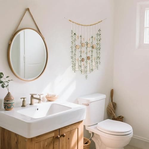 Dahey Hanging Artificial Plant Eucalyptus Wall Decor 31'' Wooden Bead Garland with Fake Greenery Leaves Boho Rustic Farmhouse Wall Art for Living Dining Room Bathroom Bedroom Kitchen Decoration thumbnail 4
