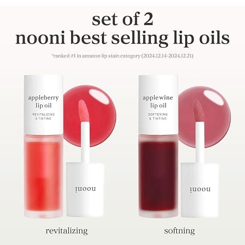 NOONI Korean Lip Oil Set - Appleberry & Applewine - Plumping & Hydrating Clear Gloss thumbnail 4